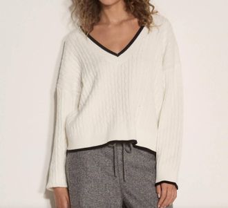 Apricot Oversized Cable Sweater With Contrast Trim In White
