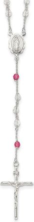 Diamond2Deal Sterling Silver Polished Crystal Rose Quartz Rosary Necklace 21.5