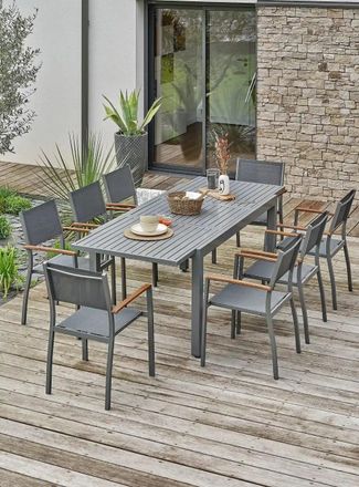DCB Garden Conjunto de comedor de jard&iacute;n de 8 plazas - gris antracita