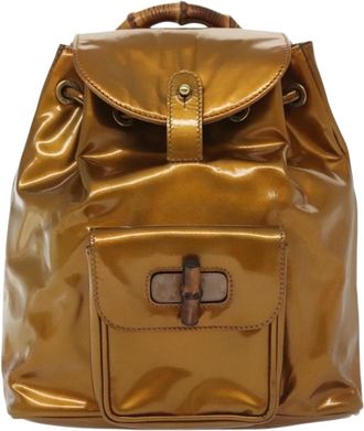Gucci Vintage Bamboo Backpack Patent Gold Patent_Leather Bag (Pre-Owned)