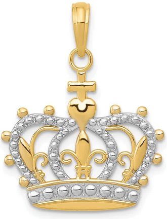 Diamond2Deal 14k Yellow Gold and White Rhodium Crown Pendant