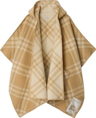 Burberry Geruite wollen cape met capuchon - SAND