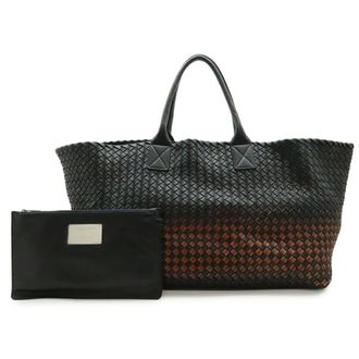 Bottega Veneta Intrecciato Black Brown Leather Tote Bag (Pre-Owned)