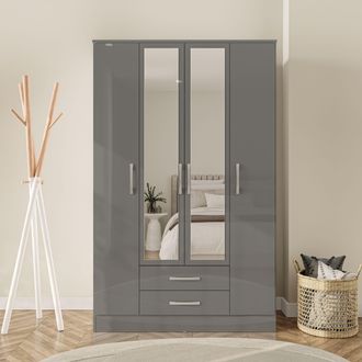 Birlea Lynx 4 Door 2 Drawer Wardrobe With Mirror in Grey