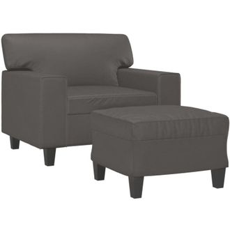 vidaXL Sill&oacute;n Con Taburete Cuero Sint&eacute;tico Gris 60 Cm Vidaxl