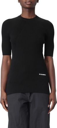 Jil Sander Black Ribbed Cotton Fitted Sweater