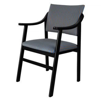 Really Nice Things Silla con reposabrazos madera negra y tejido a rayas azules y naranjas