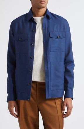 Isaia The Wool & Cashmere Overshirt in Blue at Nordstrom, Size 58