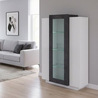 Dmora Vitrina Dfrutt, Aparador Con Tres Puertas, Mueble De Sal&oacute;n Multiusos, 100% Made In Italy, Cm 80x38h121, Blanco Brillo Y Pizarra - Dmora