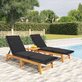 vidaXL Vidaxl - Sdraio con Cuscini 2pz Polyrattan e Legno Massello di Acacia