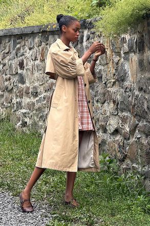 Maeve Crop-Sleeve Trench Coat Jacket