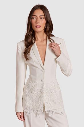 Coast Longline Floral Embroidered Blazer in Ivory at Nordstrom, Size 4