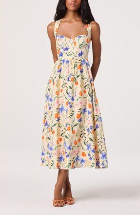 ASTR the Label Beryl Floral Cotton & Linen Midi Dress in Bright Bloom Floral at Nordstrom, Size Medium