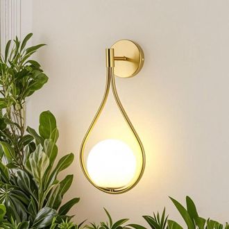 OEM Aplique De Pared Moderno E27 Con Globo De Cristal - Metal Lat&oacute;n Dorado - Di&aacute;metro 20 Cm - Iluminaci&oacute;n Decorativa Para Sal&oacute;n Y Dormitorio