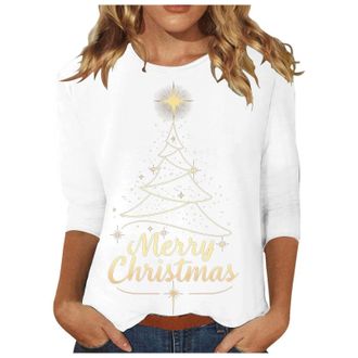 Generic Womens Christmas Tops UK Funny Xmas Tree Red Wine Glass Cow Print Blouse Casual Cozy Sweatshirt Tops Christmas Long Sleeve Shirt for Women 3/4 Sleeve 