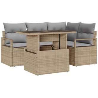 vidaXL Garden Sofa Set with Storage 5 pcs Beige Poly rattan vidaXL