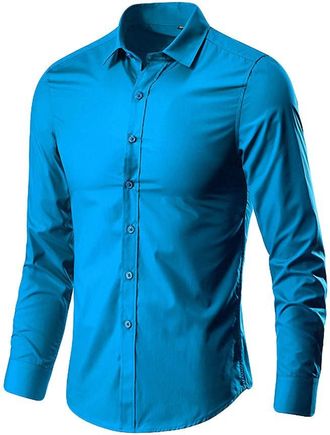 Generic Simple Dress Shirts Men - Long Sleeve Plain Shirt Non Iron Formal Shirt Business Wedding Shirts Slim Fit Work Shirts Button Down Tops Prom Performing 