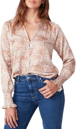 Paige Sayven Abstract Floral Long Sleeve Blouse in Ecru/Melon at Nordstrom, Size X-Small