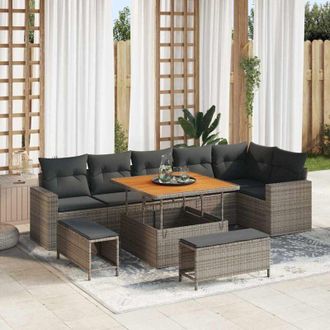 vidaXL Vidaxl - Conjunto De Sof&aacute; De Jard&iacute;n 9 Pcs Gris Rat&aacute;n Sint&eacute;tico