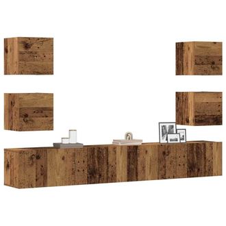 Berkfield Home Wall Mounted TV cabinets 6 pcs Old Wood Engineered Wood in Brown