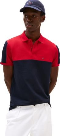 Tommy Hilfiger Mens Short Sleeve Casual Polo Shirts in Regular Fit with Stretch and Colorblock Designs, Desert Sky, Medium