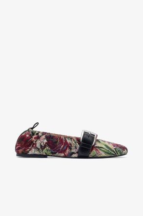 Ganni Buckle Strap Ballerinas in Tapestry
