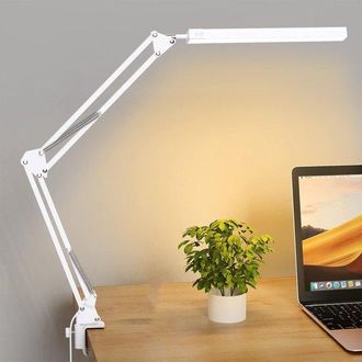 OEM L&aacute;mpara De Escritorio Led Con Pinza, L&aacute;mpara Led Con Protecci&oacute;n Ocular, L&aacute;mpara Trabajo Ajustable M&uacute;ltiples &Aacute;ngulos, Blanco [clase Energ&eacute;tica F]