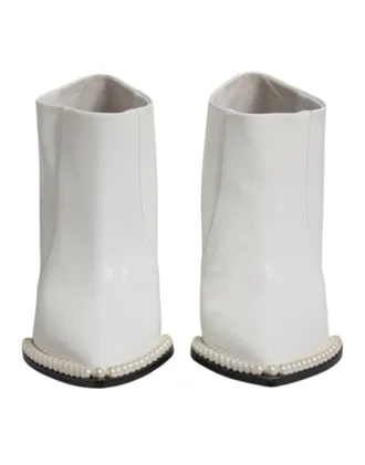 Dolce & Gabbana White Faux Pearl Leather Pointed Toe Ankle Boot Womens Shoes (Pre-Owned)