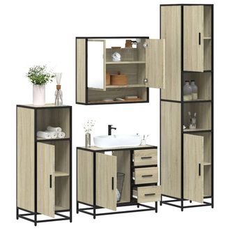 Berkfield Home 4&not;Piece Bathroom Furniture Set&not;Sonoma Oak Engineered Wood in Brown