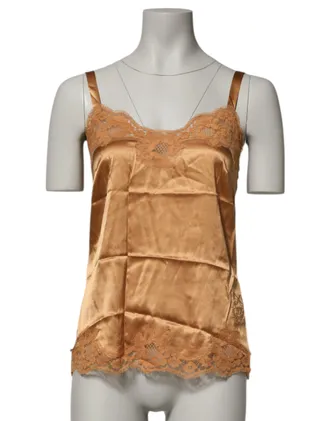 Dolce & Gabbana Brown Floral Lace Silk Satin Tank Lingerie Womens Underwear