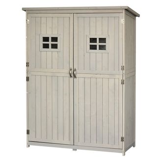OUTSUNNY Cobertizo De Madera Caseta De Jard&iacute;n Exterior Armario Herramientas De Jardiner&iacute;a Con Estantes Doble Puerta Ventanas Y Techo Asf&aacute;ltico 127,5x50x164 Cm