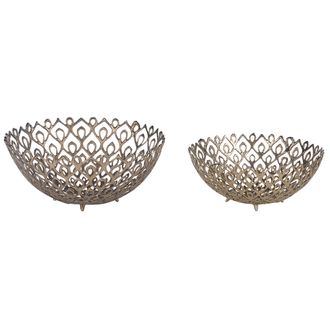 Beliani Conjunto De 2 Cuencos De Metal Dorado Dise&ntilde;o Calado Decorativo Grogol