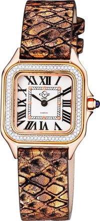 Gevril Group Womens Milan Diamond Swiss Quartz Embossed Leather Strap Watch, 27.5mm - 0.038 ctw in Multi Color Pattern at Nordstrom Rack