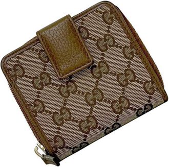 Gucci Beige Brown Brown Gg Gg Canvas Leather Wallet (Bi-Fold) (Pre-Owned)