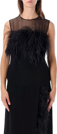 Alberta Ferretti Black Sheer Mesh Feather Tank Top