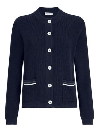 Brunello Cucinelli ribbed front-pocket cardigan - Blu