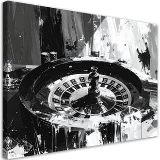 Feeby Cuadro Sobre Lienzo, Ruleta De Casino Moderna En Blanco Y Negro, 120x80