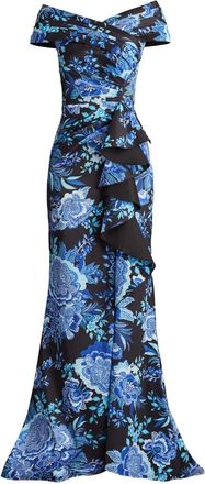 Tadashi Shoji Abito da sera a fiori con spalle scoperte - Nero