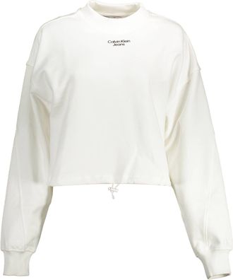 Calvin Klein Womens Cropped Sweatshirt Casual Style - Ivory Cotton - Size X-Large