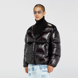 Diesel Down puffer jacket in ripstop with ribbed collar - Winter Jackets - Man - Black
