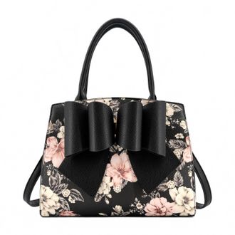 Like Dreams Womens Rosalie Bow Top Handle Satchel Bag In Black Floral Print