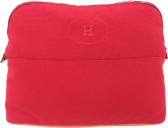 Herm&egrave;s Red Color Canvas Pouch (Pre-Owned)