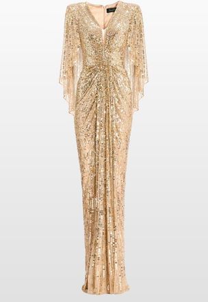 Jenny Packham Carrie Sequin Embellished Dress in Illusion - Gold at Nordstrom, Size 12 Uk