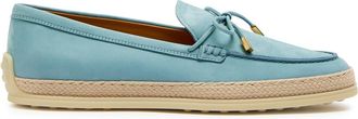 Tod's Raffia-trim Suede Loafers - Blue - 38 (IT38 / UK5)