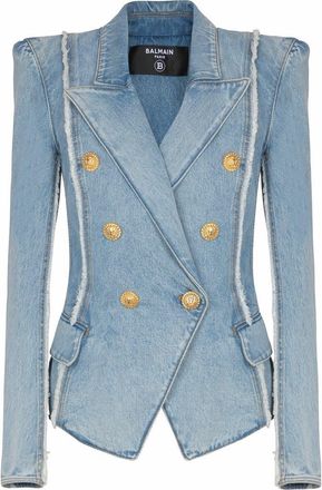 Balmain 6-Button Tailored Denim Jacket in Blue at Nordstrom, Size 38