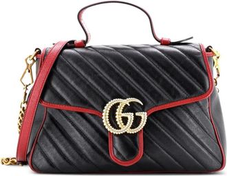 Gucci GG Marmont Top Handle Flap Bag Diagonal Quilted Leather Small satchel - Zwart