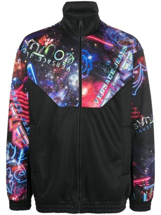 Versace Jeans Couture logo digital-print bomber jacket - men - Polyester/Polyester/Cotton - L - Black