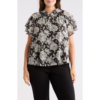 Catherine Malandrino Floral Flutter Sleeve Top in Floating Peonies Print at Nordstrom Rack, Size 2 X