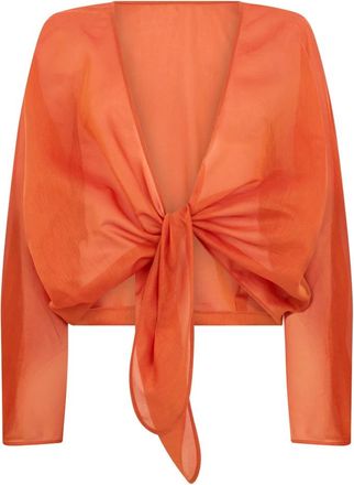Alberta Ferretti Korte blouse met knoop - Dames - Blouses - Oranje - XL - Katoen - Overhemden