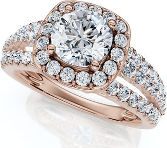 Pompeii3 F/VS 1.50Ct Multi Row Diamond Cushion Halo Engagement Ring 14k Gold Lab Grown